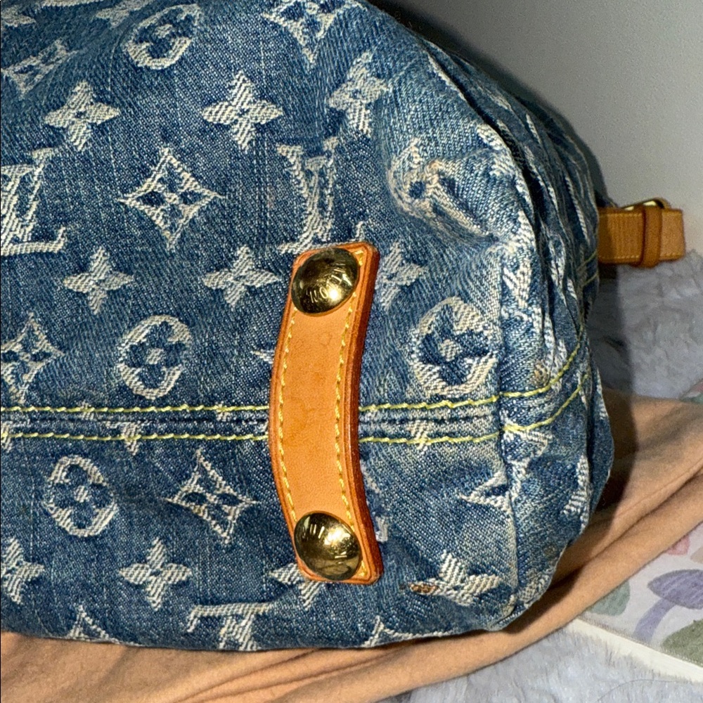 Louis Vuitton Blue Denim and Tan Leather Monogram Shoulder Bag - Picture 13 of 16
